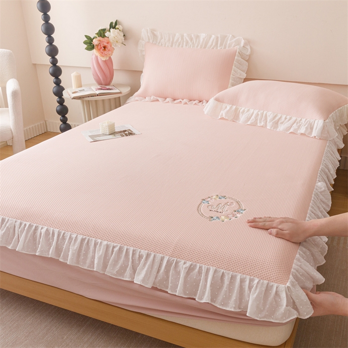 91家纺网 家纺一手货源 找家纺 （总）好儿喜家纺 2026新款凉席床笠冰丝席凉感豆豆席花边PE乙纶软凉席床笠凉席-花蜜