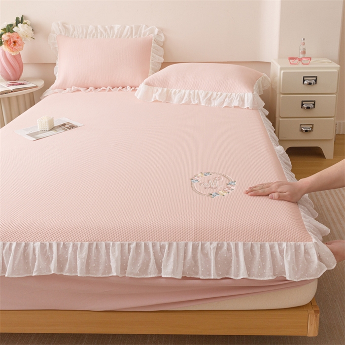 91家纺网 家纺一手货源 找家纺 （总）好儿喜家纺 2026新款凉席床笠冰丝席凉感豆豆席花边PE乙纶软凉席床笠凉席-花蜜