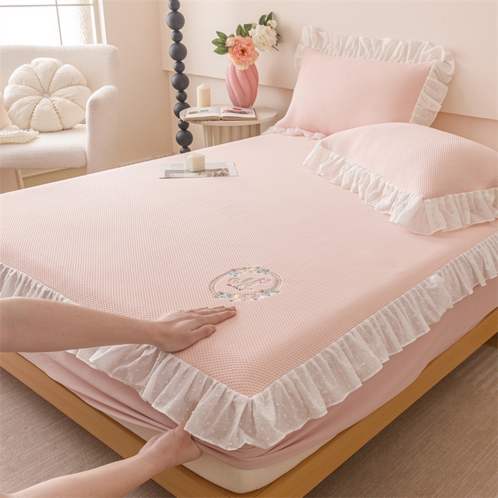 91家纺网 家纺一手货源 找家纺 （总）好儿喜家纺 2026新款凉席床笠冰丝席凉感豆豆席花边PE乙纶软凉席床笠凉席-花蜜