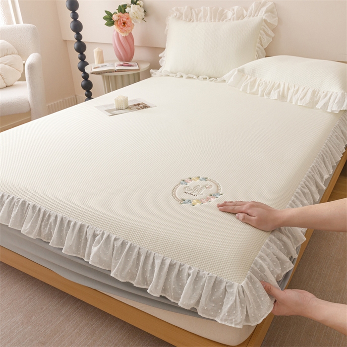 91家纺网 家纺一手货源 找家纺 （总）好儿喜家纺 2026新款凉席床笠冰丝席凉感豆豆席花边PE乙纶软凉席床笠凉席-花蜜