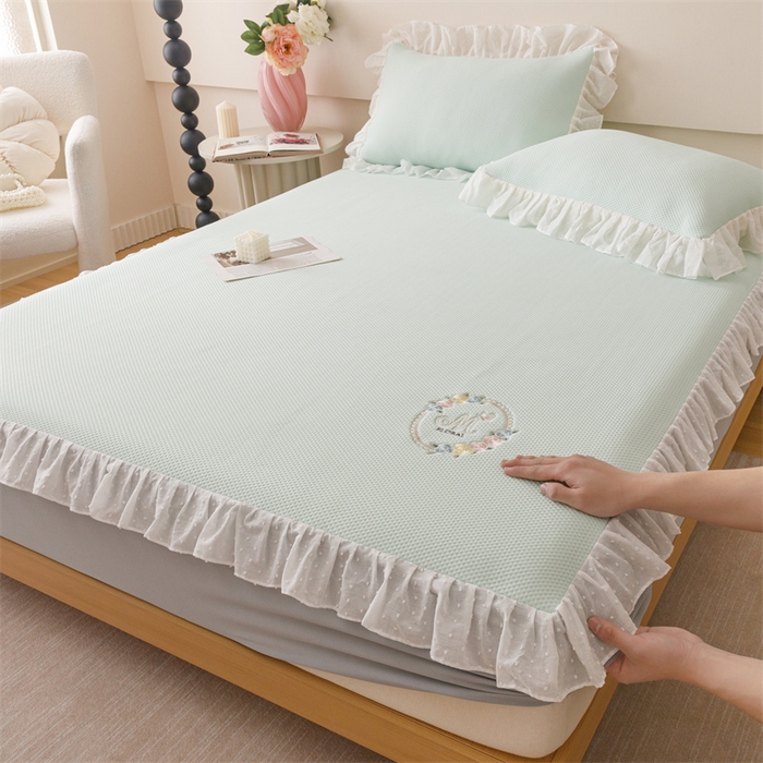 91家纺网 家纺一手货源 找家纺 （总）好儿喜家纺 2026新款凉席床笠冰丝席凉感豆豆席花边PE乙纶软凉席床笠凉席-花蜜