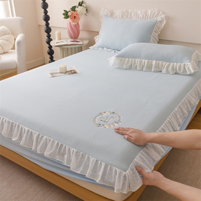 91家纺网 家纺一手货源 找家纺 （总）好儿喜家纺 2026新款凉席床笠冰丝席凉感豆豆席花边PE乙纶软凉席床笠凉席-花蜜