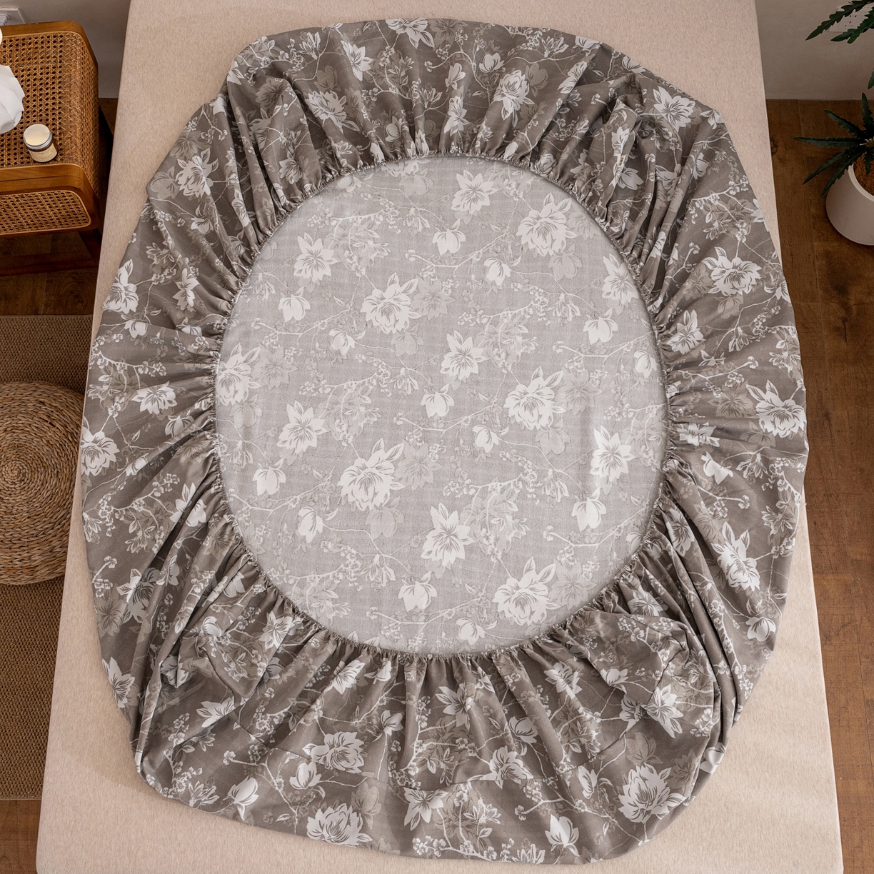 91家纺网 家纺一手货源 找家纺 首爱家纺 2026春夏新款亚麻老粗布床笠 床笠单件 墨棠