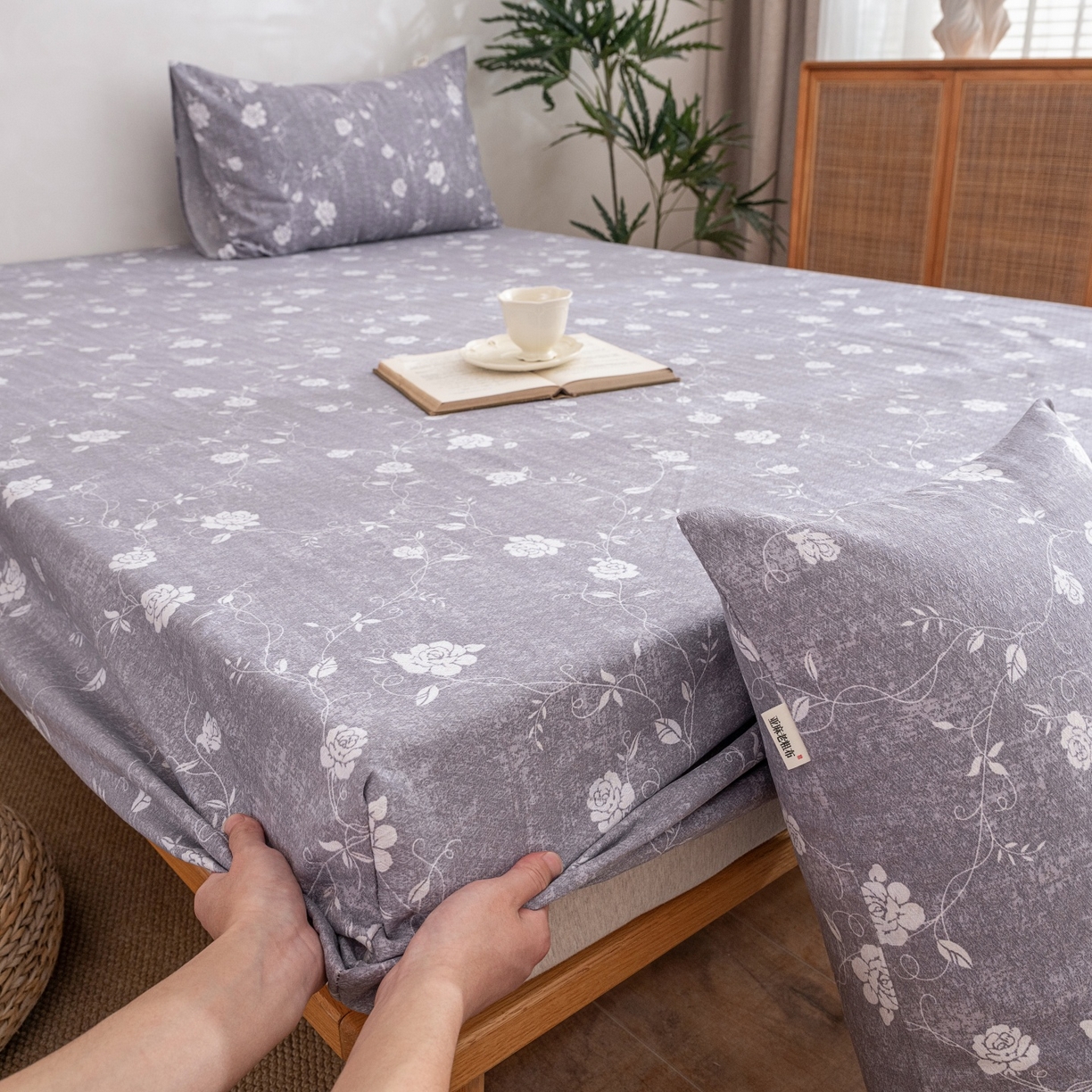 91家纺网 家纺一手货源 找家纺 首爱家纺 2026春夏新款亚麻老粗布床笠 床笠单件 沐瑶