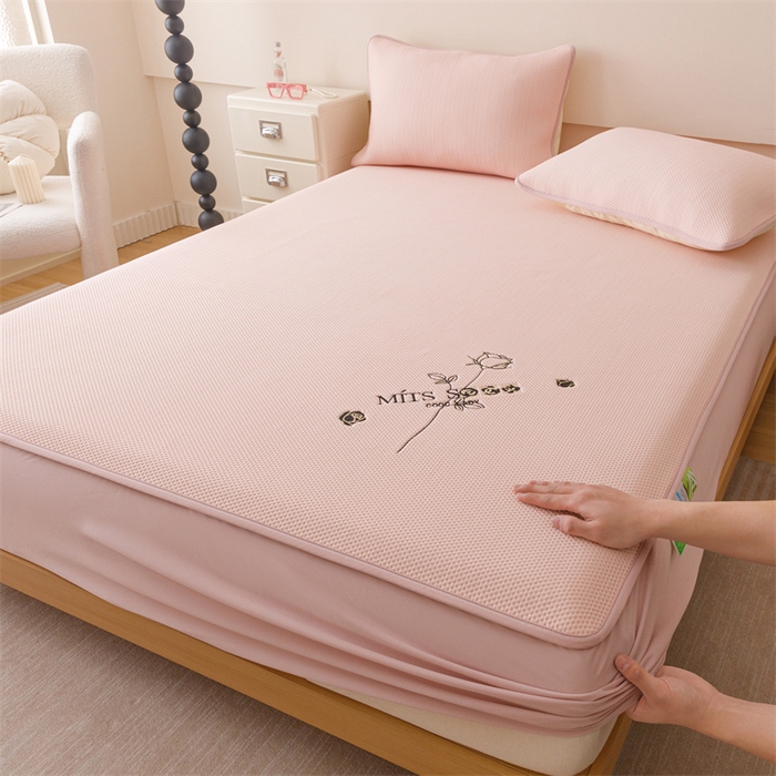 91家纺网 家纺一手货源 找家纺 （总）好儿喜家纺 2026新款凉席床笠冰丝席凉感豆豆席花边PE乙纶软凉席床笠凉席-玫瑰花