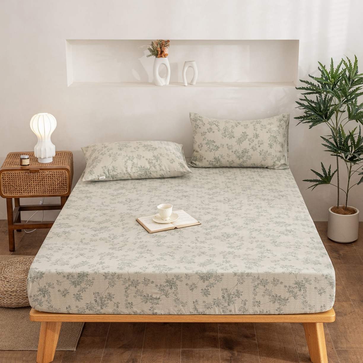 91家纺网 家纺一手货源 找家纺 首爱家纺 2026春夏新款亚麻老粗布床笠 床笠单件 青岚