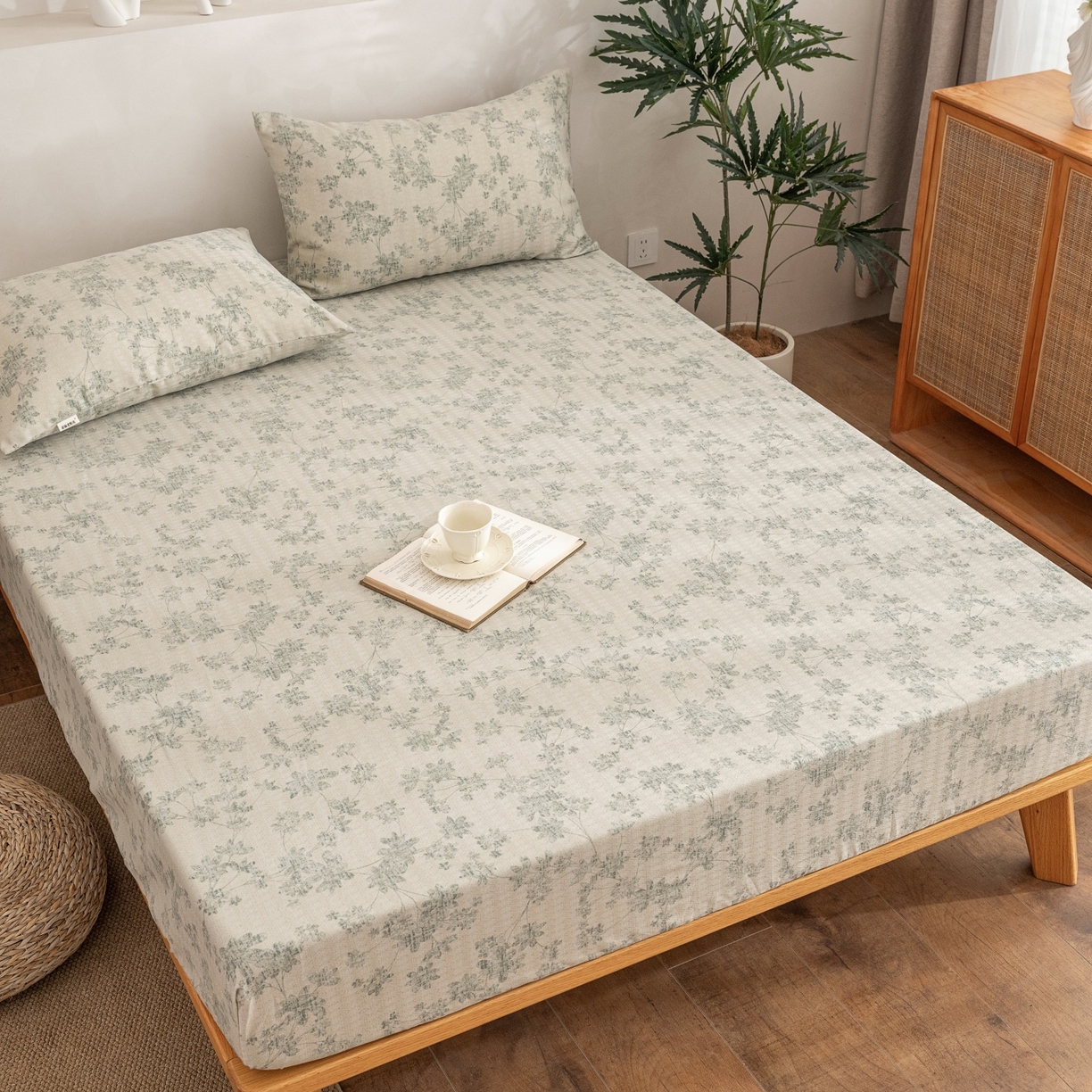 91家纺网 家纺一手货源 找家纺 首爱家纺 2026春夏新款亚麻老粗布床笠 床笠单件 青岚