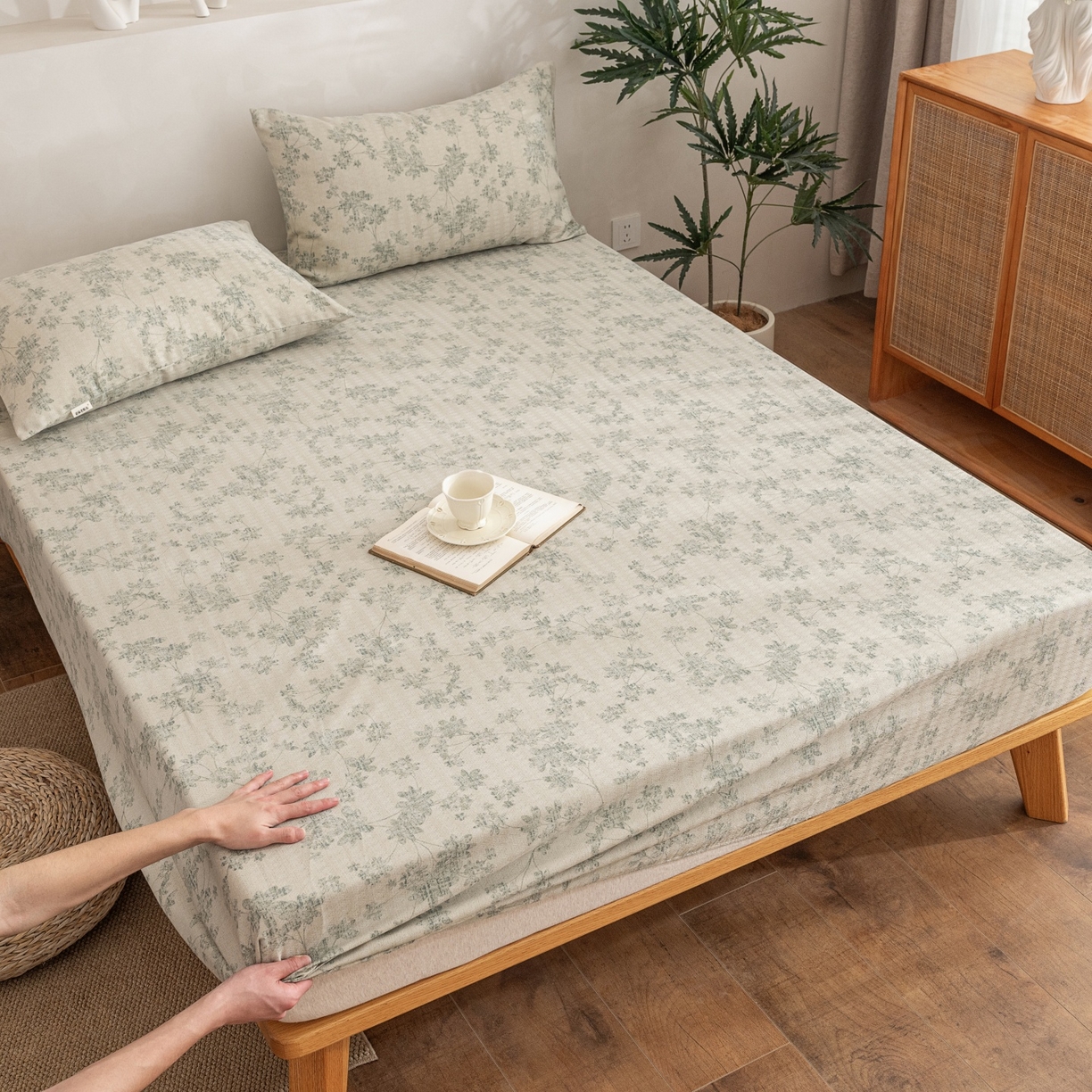 91家纺网 家纺一手货源 找家纺 首爱家纺 2026春夏新款亚麻老粗布床笠 床笠单件 青岚