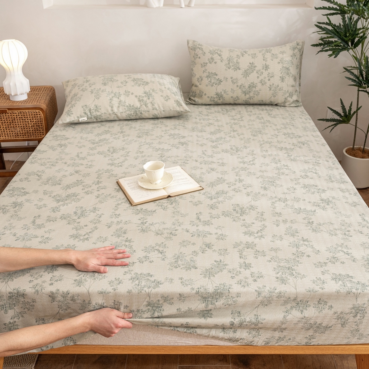 91家纺网 家纺一手货源 找家纺 首爱家纺 2026春夏新款亚麻老粗布床笠 床笠单件 青岚