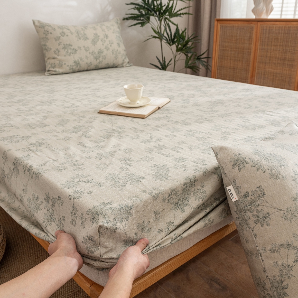 91家纺网 家纺一手货源 找家纺 首爱家纺 2026春夏新款亚麻老粗布床笠 床笠单件 青岚