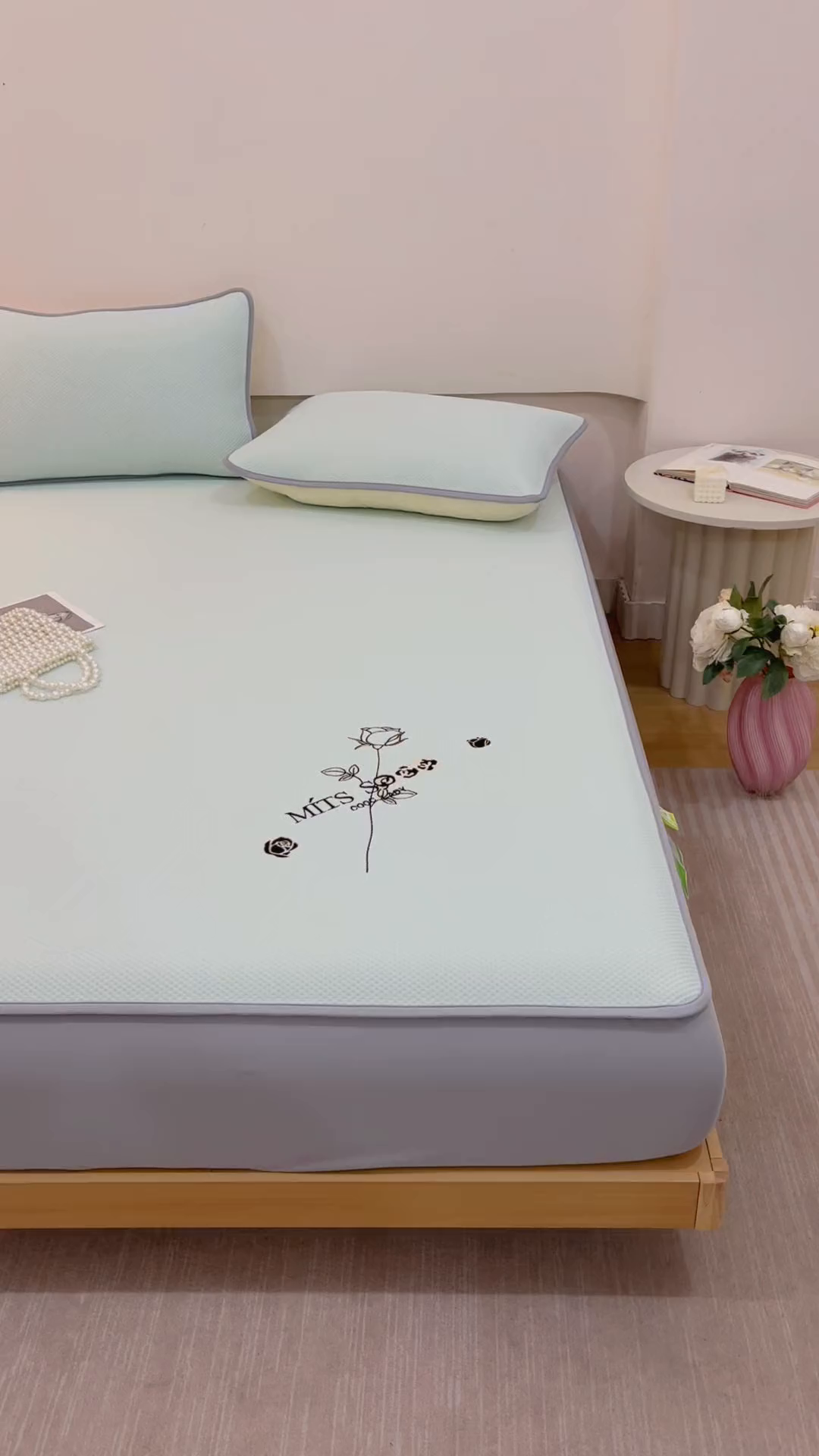 91家纺网 家纺一手货源 找家纺 （总）好儿喜家纺 2026新款凉席床笠冰丝席凉感豆豆席花边PE乙纶软凉席床笠凉席-玫瑰花