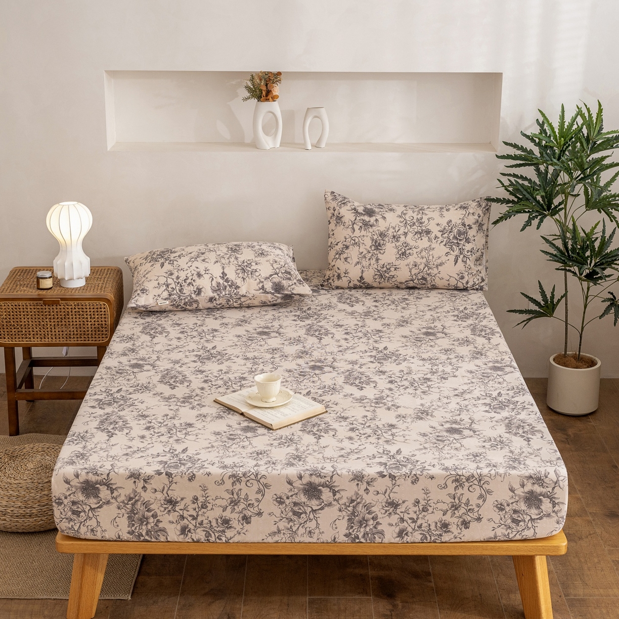 91家纺网 家纺一手货源 找家纺 首爱家纺 2026春夏新款亚麻老粗布床笠 床笠单件 霜藤