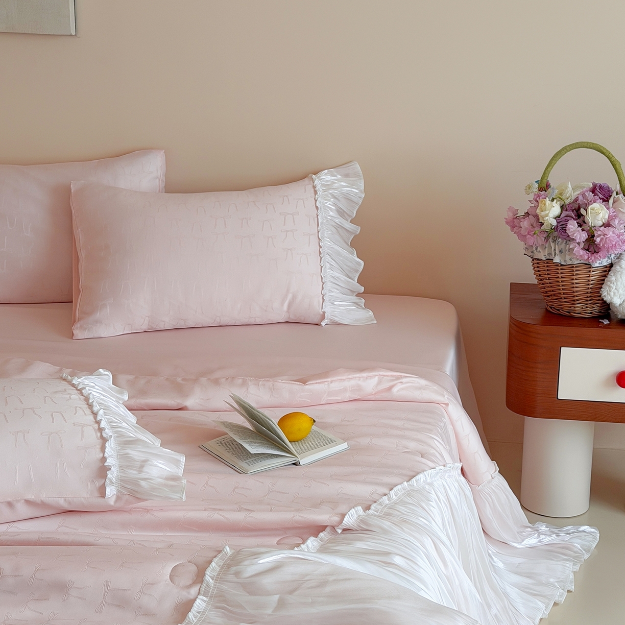 91家纺网 家纺一手货源 找家纺 山茶家居-原创设计（原山茶家纺） 2026新款水洗天丝提花夏被夏凉被空调被-月光纱 月光纱-粉