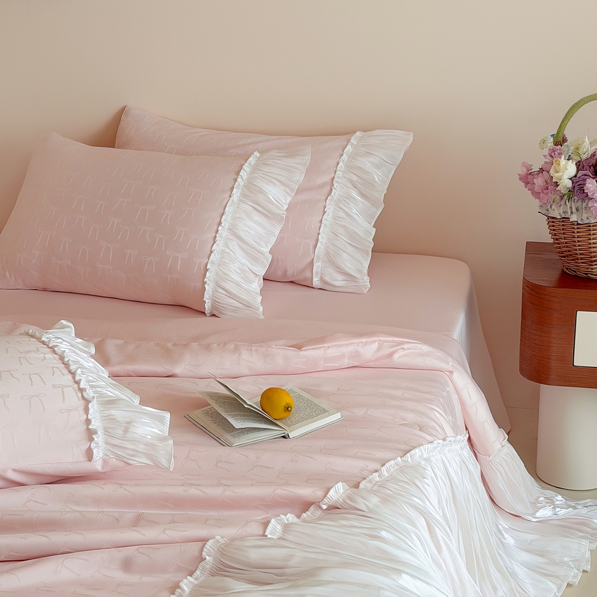 91家纺网 家纺一手货源 找家纺 山茶家居-原创设计（原山茶家纺） 2026新款水洗天丝提花夏被夏凉被空调被-月光纱 月光纱-粉