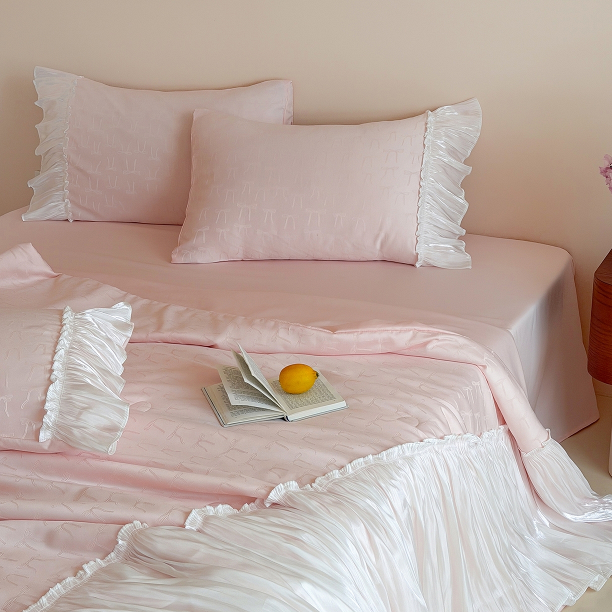 91家纺网 家纺一手货源 找家纺 山茶家居-原创设计（原山茶家纺） 2026新款水洗天丝提花夏被夏凉被空调被-月光纱 月光纱-粉