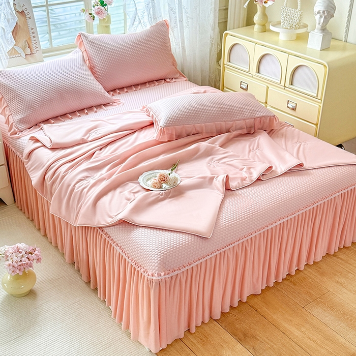 91家纺网 家纺一手货源 找家纺 （总）苏米娜家纺SUMINA 2026新款高克重泡泡席乙纶中分子冰豆豆蕾丝床裙夏季冰丝软席四件套-minmin