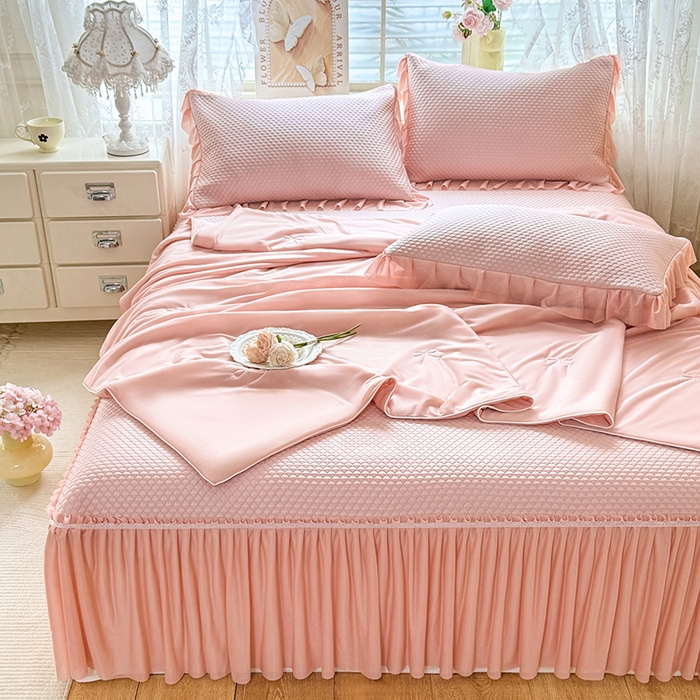 91家纺网 家纺一手货源 找家纺 （总）苏米娜家纺SUMINA 2026新款高克重泡泡席乙纶中分子冰豆豆蕾丝床裙夏季冰丝软席四件套-minmin