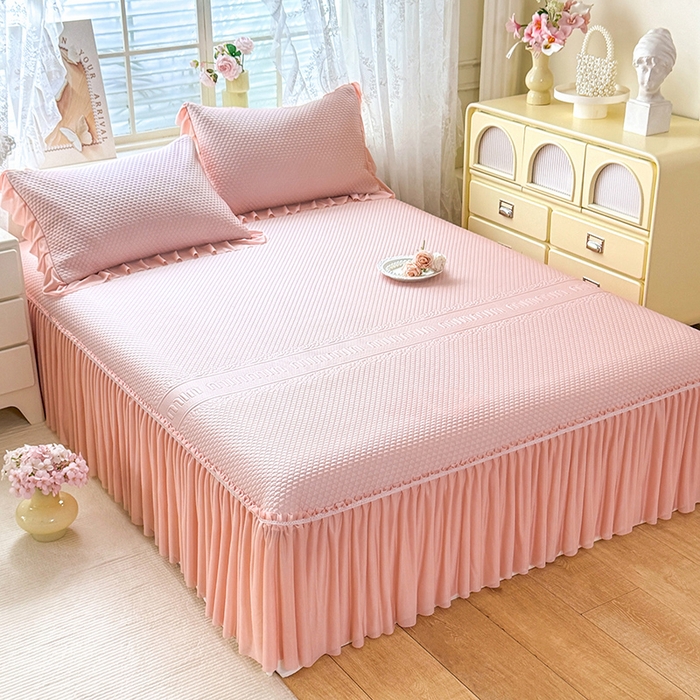 91家纺网 家纺一手货源 找家纺 （总）苏米娜家纺SUMINA 2026新款高克重泡泡席乙纶中分子冰豆豆蕾丝床裙夏季冰丝软席四件套-minmin