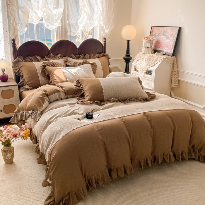 91家纺网 家纺一手货源 找家纺 梵克保罗 2026新款棉麻法式花边四件套 欧若拉