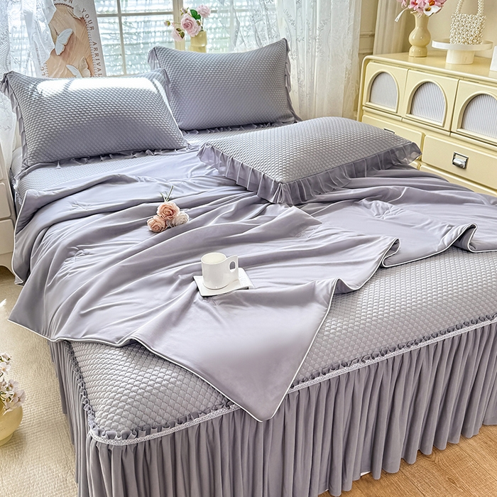 91家纺网 家纺一手货源 找家纺 （总）苏米娜家纺SUMINA 2026新款高克重泡泡席乙纶中分子冰豆豆蕾丝床裙夏季冰丝软席四件套-minmin