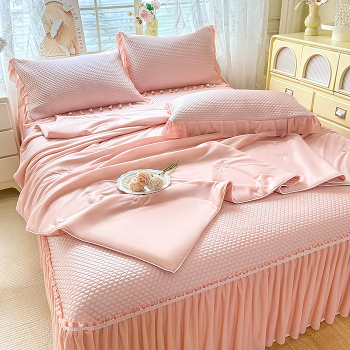 91家纺网 家纺一手货源 找家纺 （总）苏米娜家纺SUMINA 2026新款高克重泡泡席乙纶中分子冰豆豆蕾丝床裙夏季冰丝软席四件套-minmin