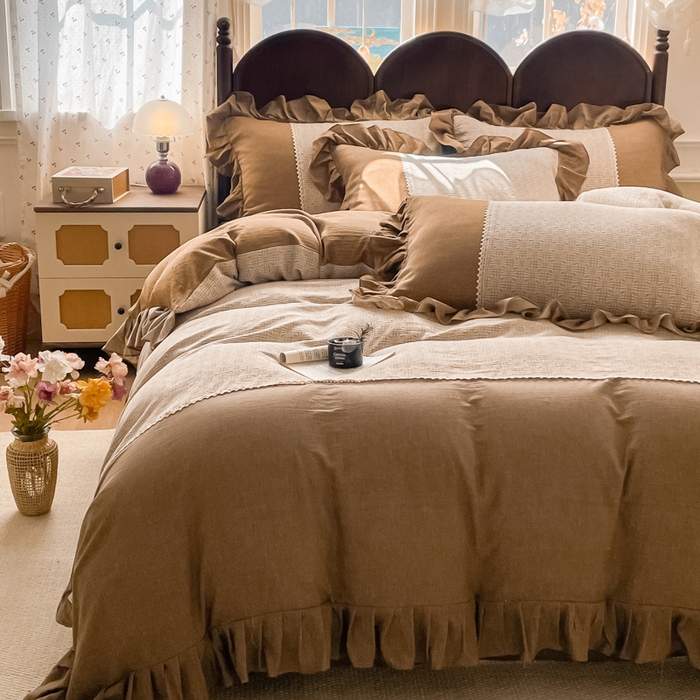 91家纺网 家纺一手货源 找家纺 梵克保罗 2026新款棉麻法式花边四件套 欧若拉