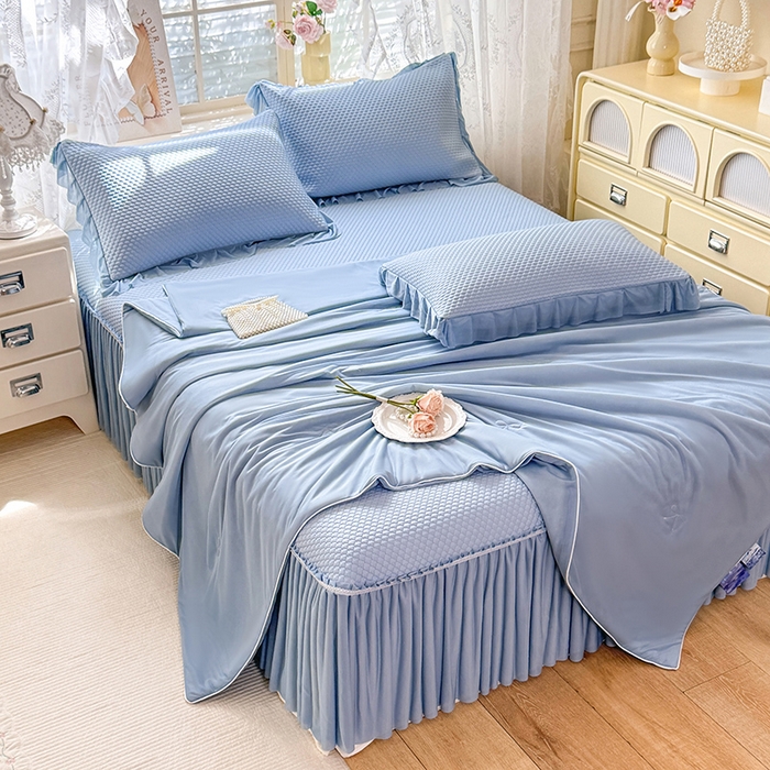 91家纺网 家纺一手货源 找家纺 苏米娜家纺SUMINA 2026新款高克重泡泡席乙纶中分子冰豆豆蕾丝床裙夏季冰丝软席四件套-minmin minmin-兰屿