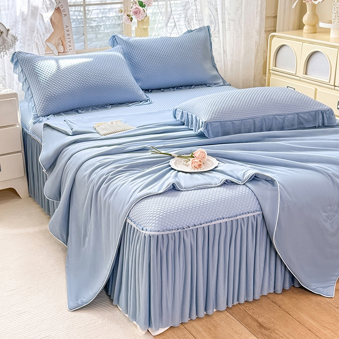 91家纺网 家纺一手货源 找家纺 苏米娜家纺SUMINA 2026新款高克重泡泡席乙纶中分子冰豆豆蕾丝床裙夏季冰丝软席四件套-minmin minmin-兰屿