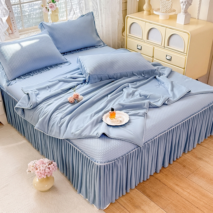 91家纺网 家纺一手货源 找家纺 苏米娜家纺SUMINA 2026新款高克重泡泡席乙纶中分子冰豆豆蕾丝床裙夏季冰丝软席四件套-minmin minmin-兰屿