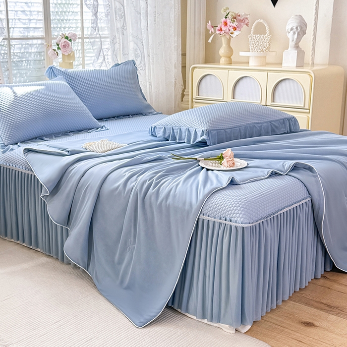 91家纺网 家纺一手货源 找家纺 苏米娜家纺SUMINA 2026新款高克重泡泡席乙纶中分子冰豆豆蕾丝床裙夏季冰丝软席四件套-minmin minmin-兰屿