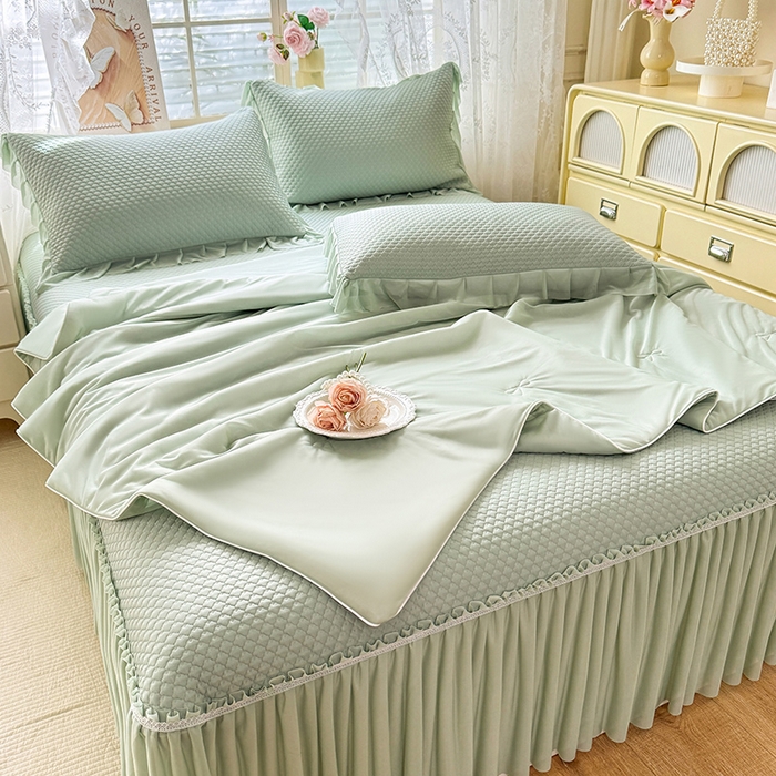 苏米娜家纺SUMINA 2026新款高克重泡泡席乙纶中分子冰豆豆蕾丝床裙夏季冰丝软席四件套-minmin minmin-竹影