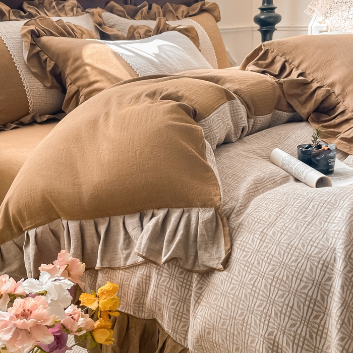 91家纺网 家纺一手货源 找家纺 梵克保罗 2026新款棉麻法式花边四件套 欧若拉