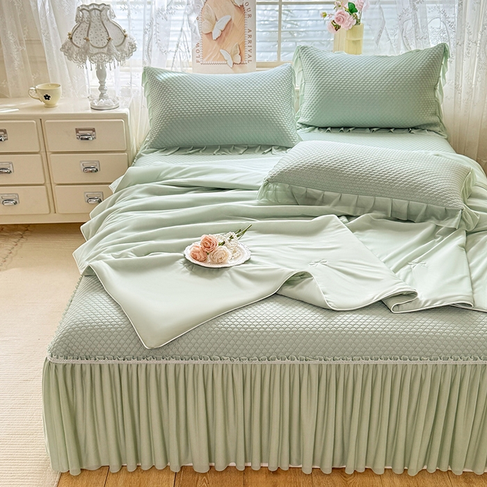 91家纺网 家纺一手货源 找家纺 苏米娜家纺SUMINA 2026新款高克重泡泡席乙纶中分子冰豆豆蕾丝床裙夏季冰丝软席四件套-minmin minmin-竹影