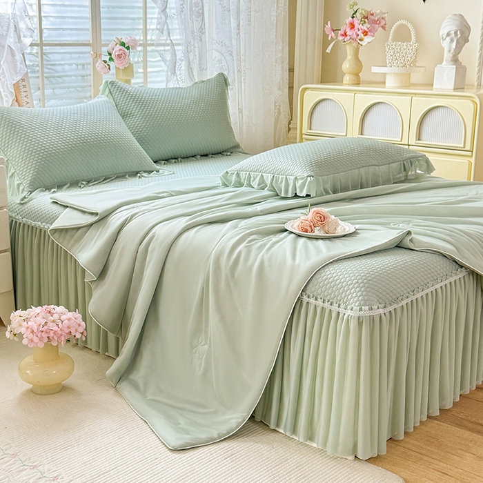 91家纺网 家纺一手货源 找家纺 苏米娜家纺SUMINA 2026新款高克重泡泡席乙纶中分子冰豆豆蕾丝床裙夏季冰丝软席四件套-minmin minmin-竹影