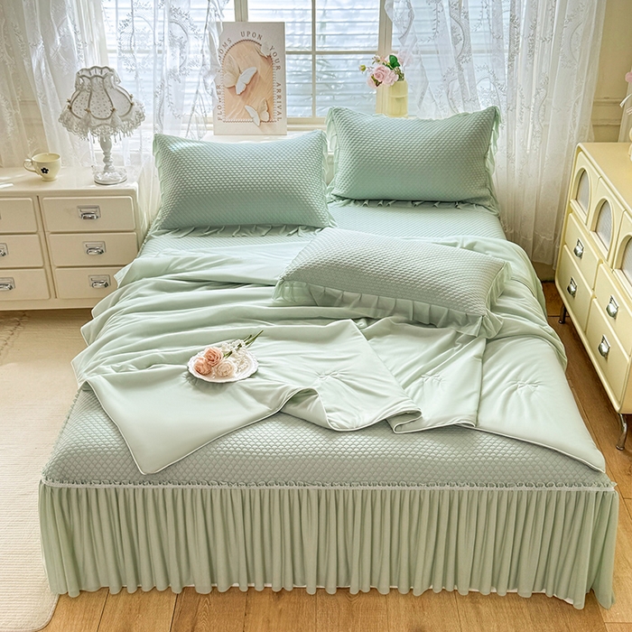 91家纺网 家纺一手货源 找家纺 苏米娜家纺SUMINA 2026新款高克重泡泡席乙纶中分子冰豆豆蕾丝床裙夏季冰丝软席四件套-minmin minmin-竹影