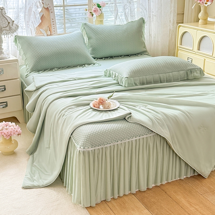 91家纺网 家纺一手货源 找家纺 苏米娜家纺SUMINA 2026新款高克重泡泡席乙纶中分子冰豆豆蕾丝床裙夏季冰丝软席四件套-minmin minmin-竹影