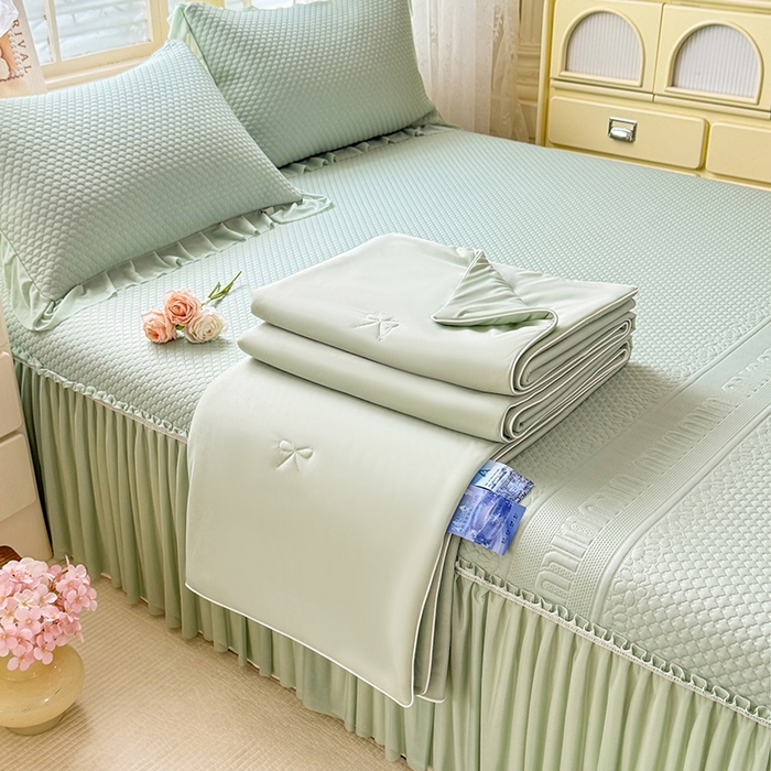 91家纺网 家纺一手货源 找家纺 苏米娜家纺SUMINA 2026新款高克重泡泡席乙纶中分子冰豆豆蕾丝床裙夏季冰丝软席四件套-minmin minmin-竹影