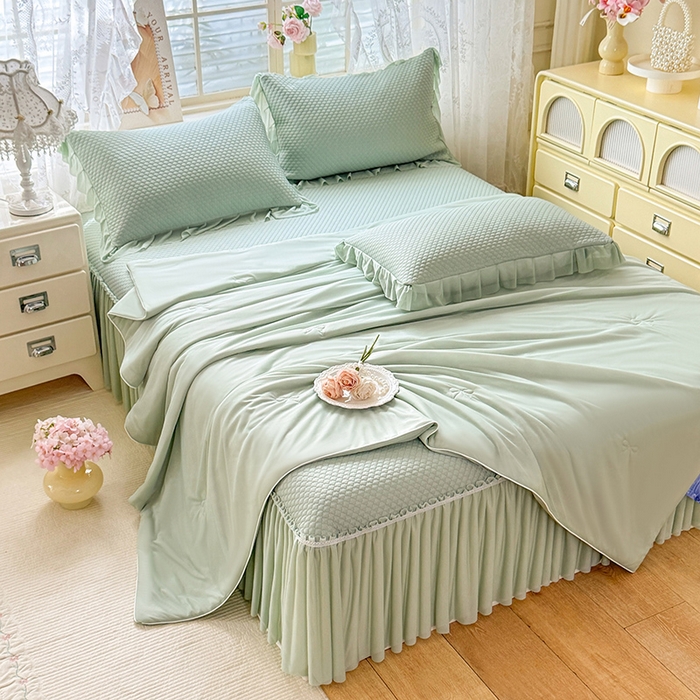 91家纺网 家纺一手货源 找家纺 苏米娜家纺SUMINA 2026新款高克重泡泡席乙纶中分子冰豆豆蕾丝床裙夏季冰丝软席四件套-minmin minmin-竹影