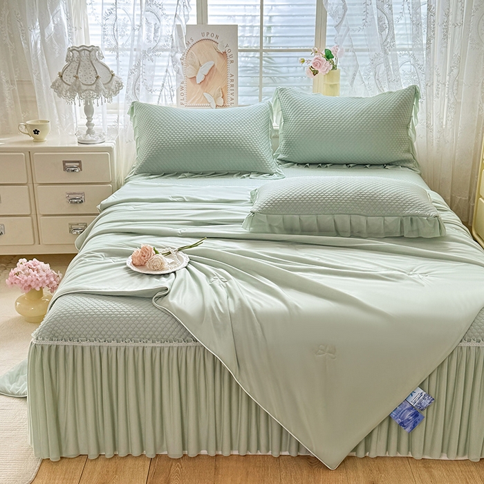 91家纺网 家纺一手货源 找家纺 苏米娜家纺SUMINA 2026新款高克重泡泡席乙纶中分子冰豆豆蕾丝床裙夏季冰丝软席四件套-minmin minmin-竹影