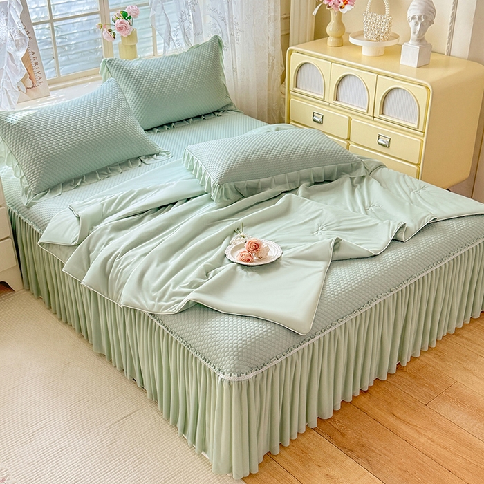 91家纺网 家纺一手货源 找家纺 苏米娜家纺SUMINA 2026新款高克重泡泡席乙纶中分子冰豆豆蕾丝床裙夏季冰丝软席四件套-minmin minmin-竹影