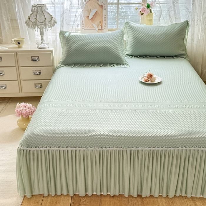 91家纺网 家纺一手货源 找家纺 苏米娜家纺SUMINA 2026新款高克重泡泡席乙纶中分子冰豆豆蕾丝床裙夏季冰丝软席四件套-minmin minmin-竹影