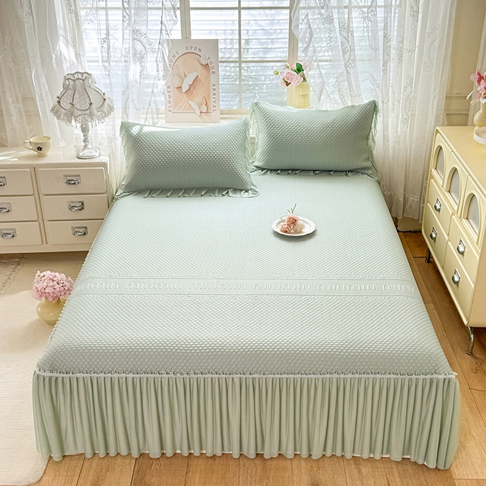 91家纺网 家纺一手货源 找家纺 苏米娜家纺SUMINA 2026新款高克重泡泡席乙纶中分子冰豆豆蕾丝床裙夏季冰丝软席四件套-minmin minmin-竹影