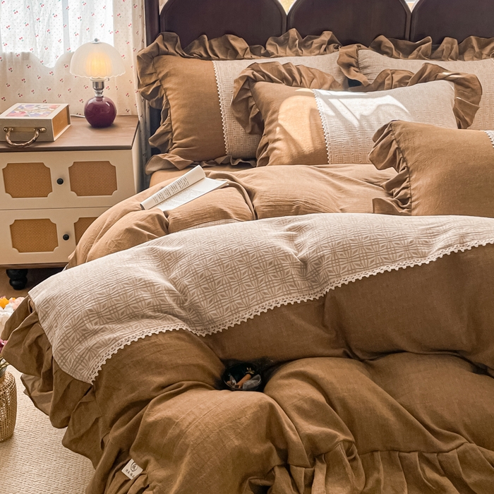 91家纺网 家纺一手货源 找家纺 梵克保罗 2026新款棉麻法式花边四件套 欧若拉