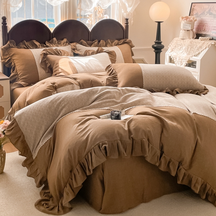 91家纺网 家纺一手货源 找家纺 梵克保罗 2026新款棉麻法式花边四件套 欧若拉