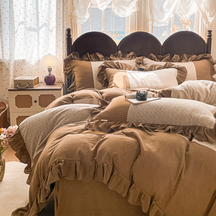 91家纺网 家纺一手货源 找家纺 梵克保罗 2026新款棉麻法式花边四件套 欧若拉