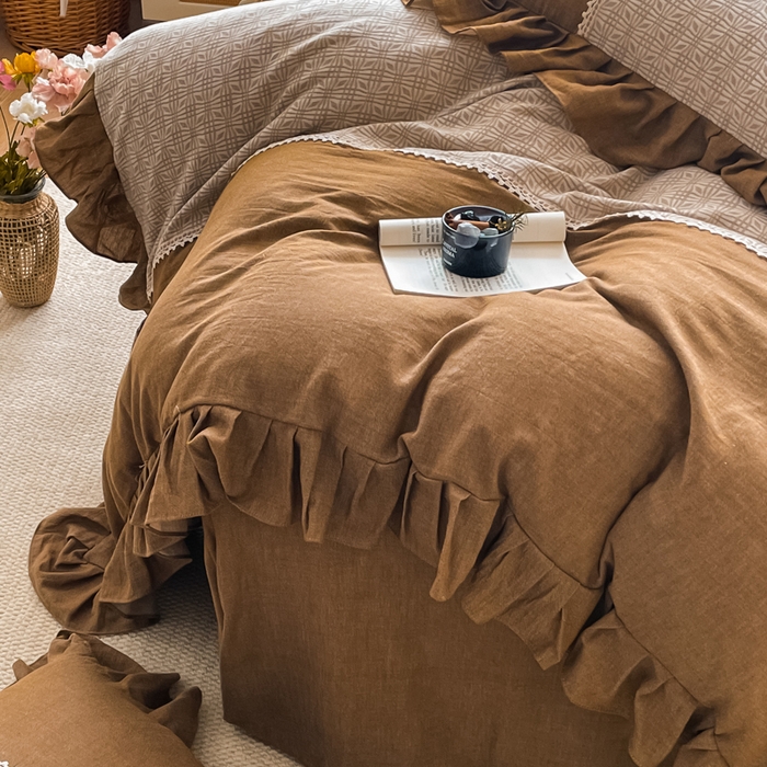 91家纺网 家纺一手货源 找家纺 梵克保罗 2026新款棉麻法式花边四件套 欧若拉