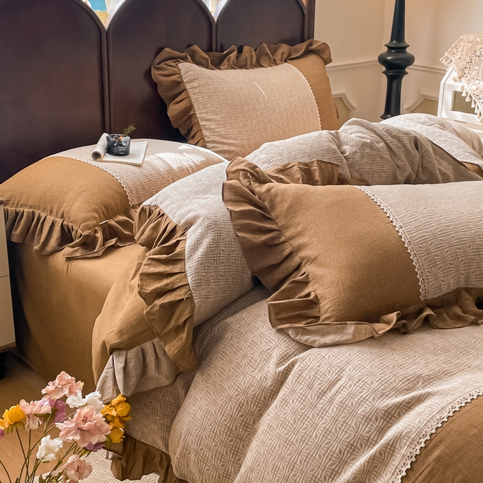 91家纺网 家纺一手货源 找家纺 梵克保罗 2026新款棉麻法式花边四件套 欧若拉