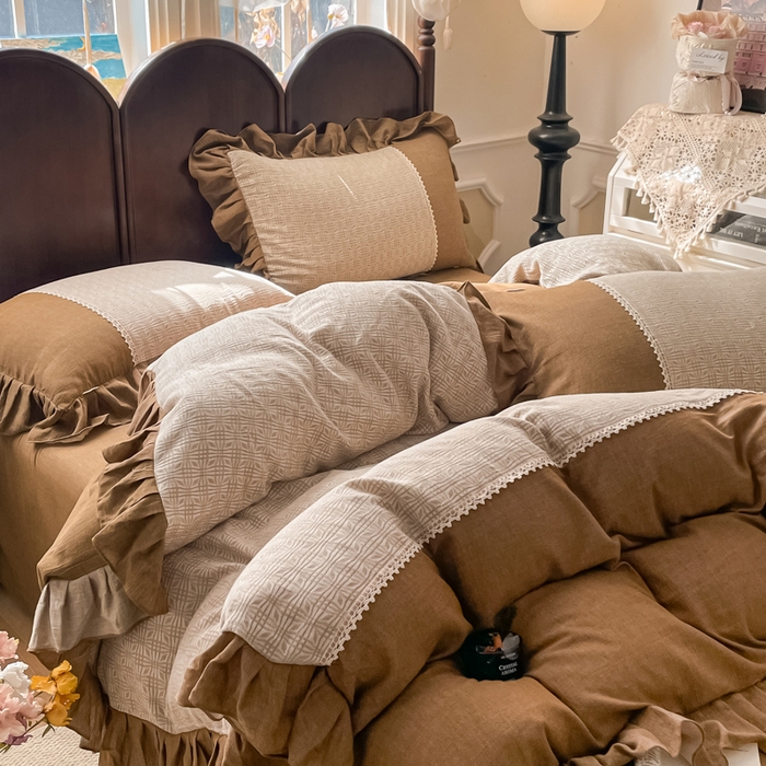 91家纺网 家纺一手货源 找家纺 梵克保罗 2026新款棉麻法式花边四件套 欧若拉