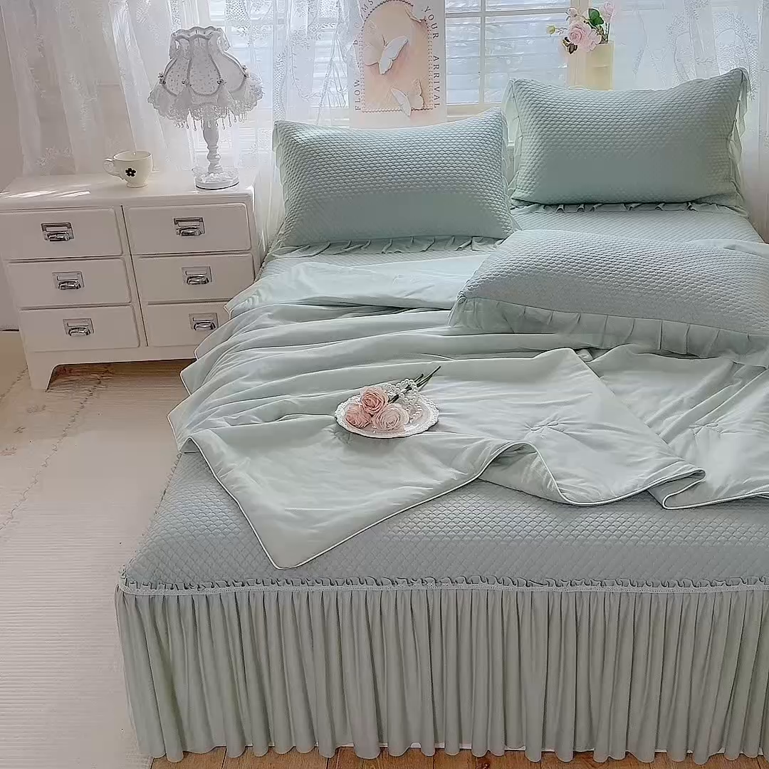 91家纺网 家纺一手货源 找家纺 苏米娜家纺SUMINA 2026新款高克重泡泡席乙纶中分子冰豆豆蕾丝床裙夏季冰丝软席四件套-minmin minmin-竹影