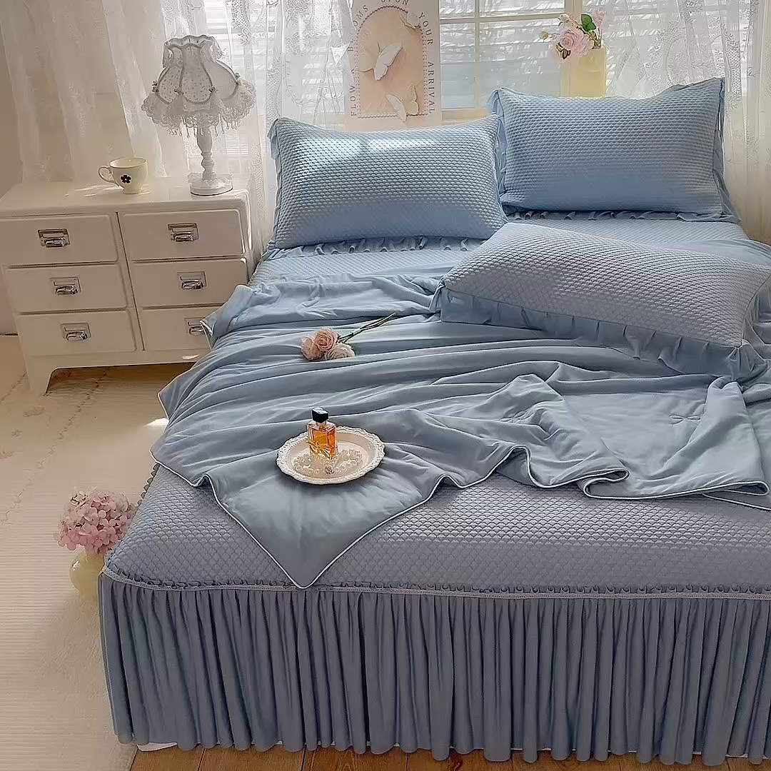 91家纺网 家纺一手货源 找家纺 苏米娜家纺SUMINA 2026新款高克重泡泡席乙纶中分子冰豆豆蕾丝床裙夏季冰丝软席四件套-minmin minmin-兰屿